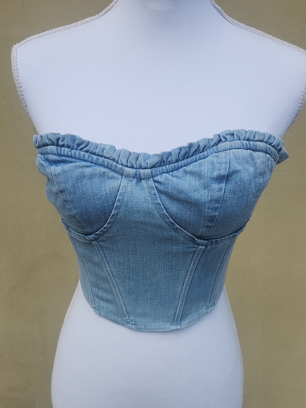 Rehab Light Blue Denim Strapless Bustier Crop Top